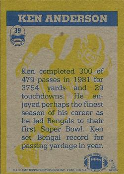 1982 Topps #39 Ken Anderson Back