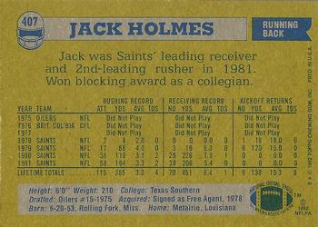 1982 Topps #407 Jack Holmes Back