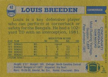 1982 Topps #42 Louis Breeden Back