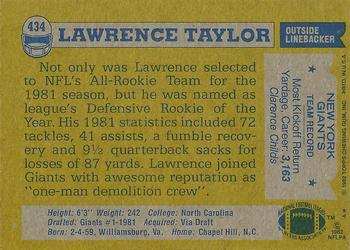 1982 Topps #434 Lawrence Taylor Back