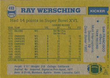 1982 Topps #493 Ray Wersching Back