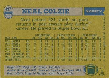 1982 Topps #497 Neal Colzie Back