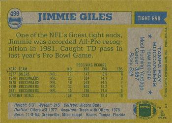 1982 Topps #499 Jimmie Giles Back