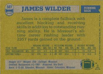 1982 Topps #507 James Wilder Back