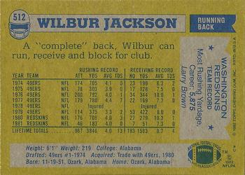 1982 Topps #512 Wilbur Jackson Back
