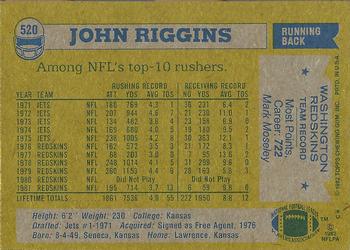 1982 Topps #520 John Riggins Back