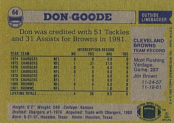 1982 Topps #64 Don Goode Back