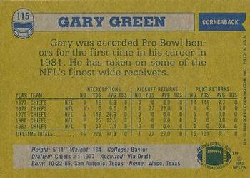1982 Topps #115 Gary Green Back