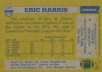 1982 Topps #117 Eric Harris Back