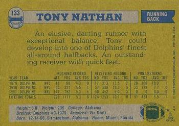 1982 Topps #133 Tony Nathan Back