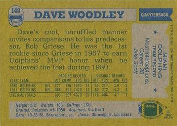 1982 Topps #140 David Woodley Back