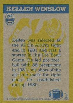 1982 Topps #242 Kellen Winslow Back