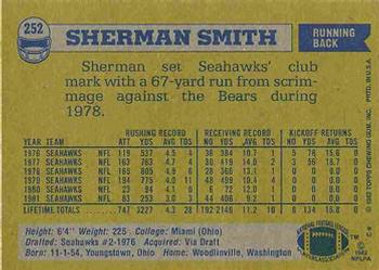 1982 Topps #252 Sherman Smith Back
