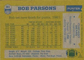 1982 Topps #301 Bob Parsons Back