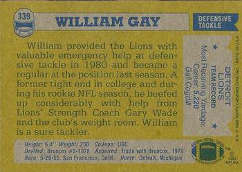 1982 Topps #339 William Gay Back