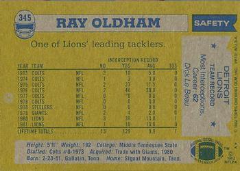 1982 Topps #345 Ray Oldham Back