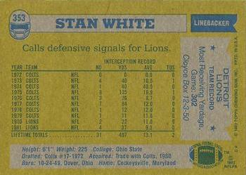 1982 Topps #353 Stan White Back