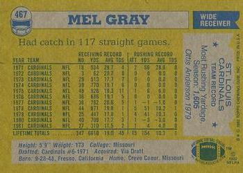 1982 Topps #467 Mel Gray Back