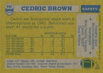 1982 Topps #496 Cedric Brown Back
