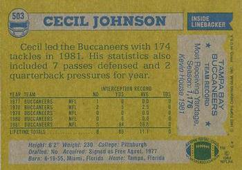 1982 Topps #503 Cecil Johnson Back