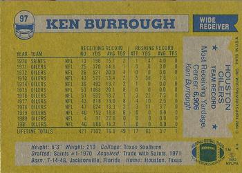1982 Topps #97 Ken Burrough Back