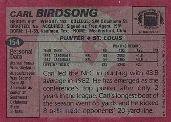 1983 Topps #154 Carl Birdsong Back