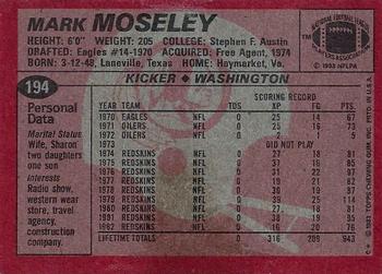 1983 Topps #194 Mark Moseley Back