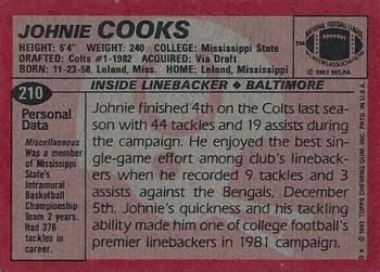 1983 Topps #210 Johnie Cooks Back