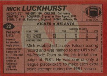 1983 Topps #22 Mick Luckhurst Back