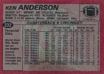 1983 Topps #232 Ken Anderson Back