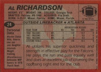 1983 Topps #24 Al Richardson Back