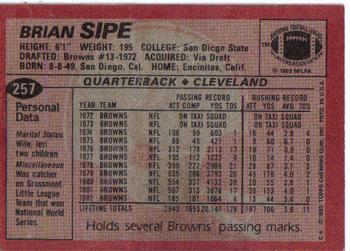 1983 Topps #257 Brian Sipe Back