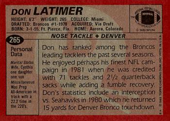 1983 Topps #265 Don Latimer Back