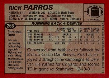 1983 Topps #266 Rick Parros Back