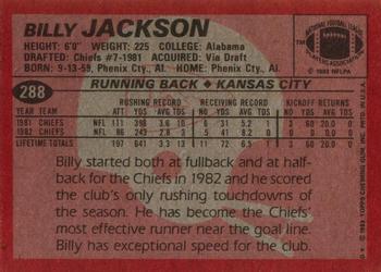 1983 Topps #288 Billy Jackson Back