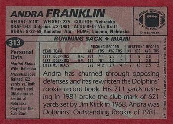1983 Topps #313 Andra Franklin Back