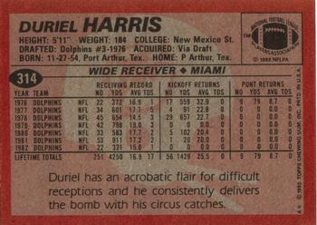 1983 Topps #314 Duriel Harris Back