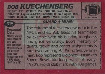 1983 Topps #315 Bob Kuechenberg Back