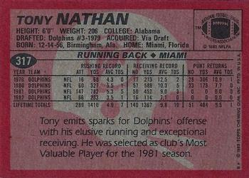 1983 Topps #317 Tony Nathan Back