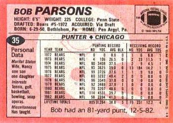 1983 Topps #35 Bob Parsons Back