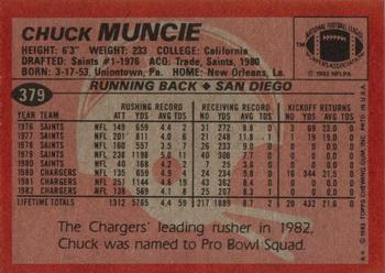 1983 Topps #379 Chuck Muncie Back