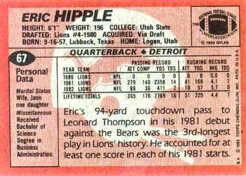 1983 Topps #67 Eric Hipple Back