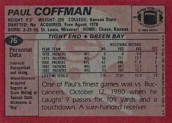 1983 Topps #76 Paul Coffman Back