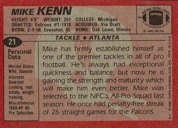 1983 Topps #21 Mike Kenn Back