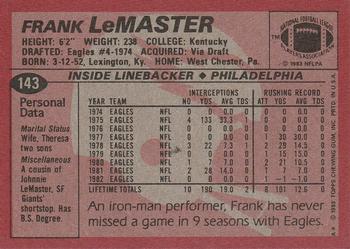 1983 Topps #143 Frank LeMaster Back