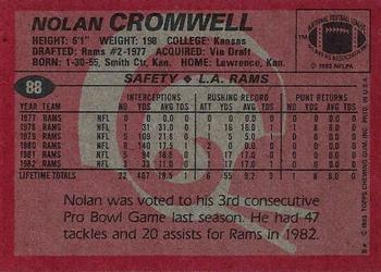 1983 Topps #88 Nolan Cromwell Back