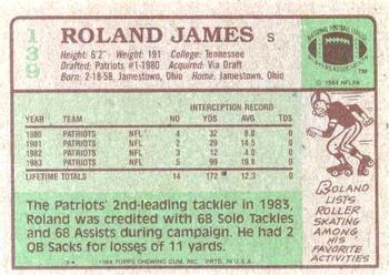1984 Topps #139 Roland James Back