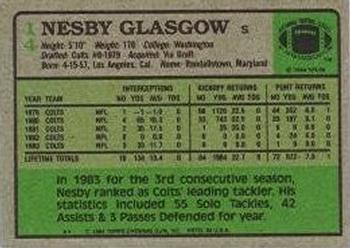 1984 Topps #14 Nesby Glasgow Back