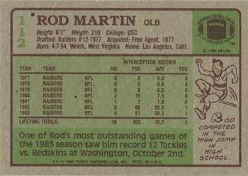 1984 Topps #112 Rod Martin Back