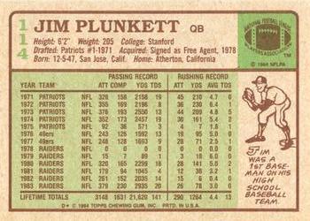 1984 Topps #114 Jim Plunkett Back
